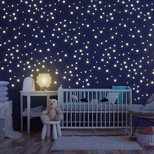 Homery Leuchtsterne Kinderzimmer [100 Stück] selbstklebend, Wand & Decke | leuchtende Sterne, Sternenhimmel Aufkleber, Leuchtsticker, fluoreszierend, einfach anzubringen