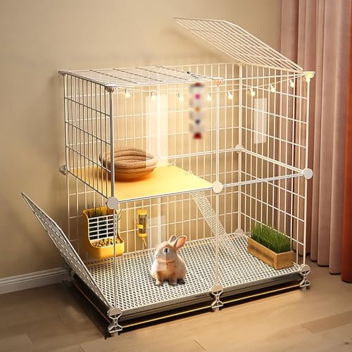 FFYUTING 2 Etagen DIY Kaninchenstall, Kaninchenkäfig, Kleintierkäfig Innen & Außen, Meerschweinchenhaus Innenkaninchen Cunny Cage, für Kaninchen Meerschweinchen