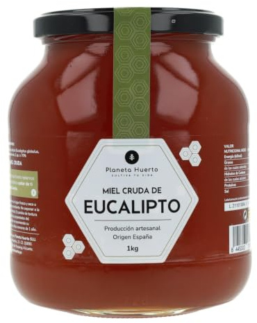 PLANETA HUERTO | Miel Cruda de EUCALIPTO 1 kg, Sin Pasteurizar ni Filtrar | Miel Artesanal Española | Rica en Antioxidantes y Enzimas | Expectorante Natural