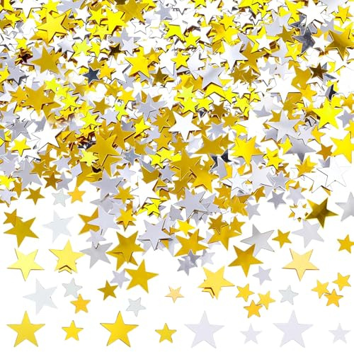 DazzJoy 4000 Stk Glitzer Streudeko Sterne Konfetti Weihnachten,2 Größen Sterne Deko Gold Silber,Weihnachtskonfetti Deko Sterne, Glitzersterne Streudeko Silvester,Pailletten Stern Tischdeko Streusterne