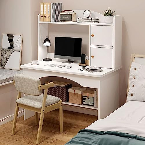 Scrivania in legno massello per casa e ufficio con ripiani portaoggetti, scrivania moderna per computer per studenti e professionisti, tavolo da studio/postazione di lavoro per casa e ufficio,
