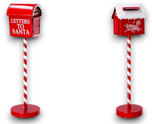 Cassetta della posta natalizia stand in metallo 50 cm, con Babbo Natale, Merry Christmas, decorativa, rossa, decorazione da terra per le vacanze, Natalizia in Metallo con Buca Lettere a scritte