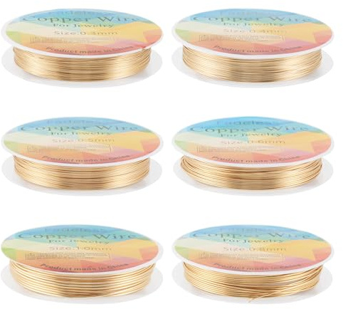 Spritewelry 6 Roll Gold Copper Wire Golden Jewelry Craft Wire 18/20/22/24/26/28 Gauge Tarnish Resistant Metal Beading Wire Bendable Thin Wire for Jewelry Making