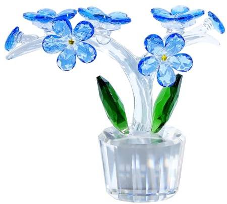 Arikyrist Blue Crystal Forget Me Not Flowers Gifts for Women Glass Floral Ornaments for Living Room Romantic Crystal Presents for Her Mum Anniversary Birthday
