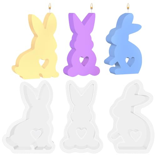 Larber 3pcs Osterhase Silikonform Kerzenhalter Ostern Silikonform Hase Ostern für Die Herstellung Von 3D Kerze Seife Gips Ostergeschenke Ostertag Party Supplies