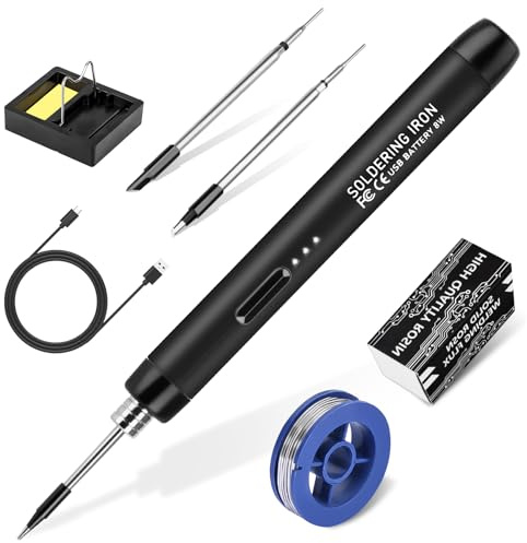 Cordless Soldering Iron Kit, USB Soldering Iron with 3 Temperature Adjustable 300℃-450℃, 3 Soldering Tips, Mini Stand, Solder Wire, Solder Paste, Solder Iron Set for Welding Repair - Black