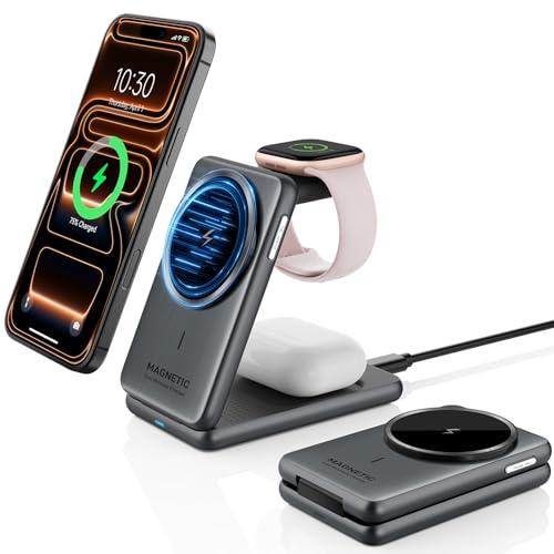 Stazione di Ricarica Wireless per Caricatore Mag-Safe 3 in 1 per iPhone 16/15/14/13/12, Pods Pro 2, iWatch serie 10/9/8/7, Stazione di Ricarica per Apple Dispositivi Multipli