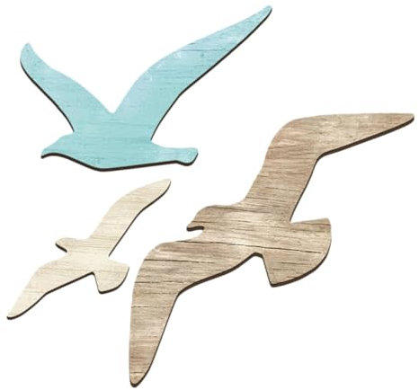 HEATSHAKING 3 Piezas Decoración colgante de pared de gaviota baño escultura de pared de playa océano muro adornos de de la casa de campo adornos de costeros Madera