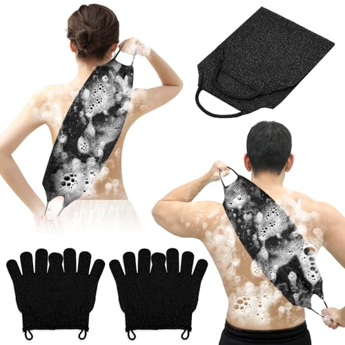 Vicloon Exfoliating Shower Towel with Shower Gloves, 5Pcs Exfoliating Glove and Exfoliating Bath Towel Set, 4Pcs Exfoliating Gloves and 1Pcs Showers Scrubber Wash Cloth for Bath and Removing Dead Skin