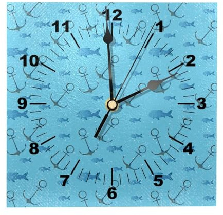 Sfondo blu Ancore Modello Nave Quadrato Orologio Da Parete Funzionamento A Batteria Silenzioso Senza Ticking Orologio In Legno Numero Orologi Da Parete per Soggiorno Decor