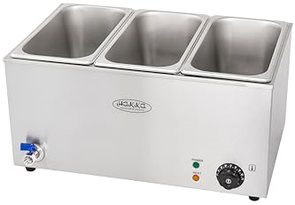Hakka Bain-Marie Professionnel avec 3 x GN1/3, Chauffe-Plats Électrique Professionnel avec Robinet de Vidange pour Buffet/Traiteur/Restaurant, Température réglable 30-85 °C