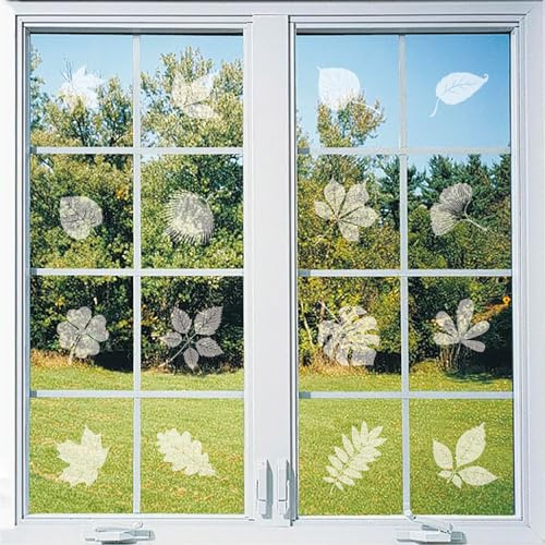 MagiMural Variety Leaves, Hummingbird & Colorful Birds Window Clings for Glass Windows, Prevent Bird Strikes Double-Side Static Decals Anti Collision Glass Doors Stickers (Leaf Shape)