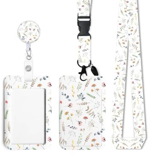 EJRUP Porta Tarjetas Identificativas, Lanyard con Tarjetero Colgante, Cordón Retráctil, para Tarjeta de Identificación, Llaves, Teléfono Móvil, Oficina Enfermera Estudiante (Plantas)