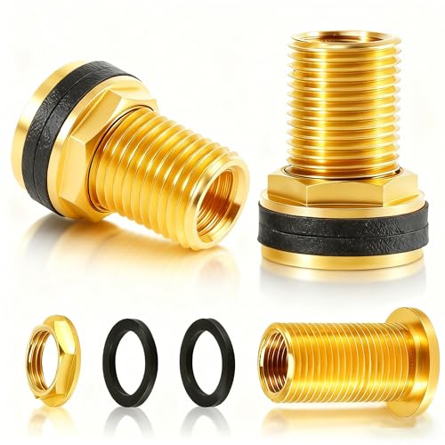 2 Piezas Conector de Tanque de Agua de LatóN, Conectores de Tanque de Agua, Rosca para Barril de Agua, UnióN Roscada para Rainwater Tanks, BañEra, Piscina, Grifos (3/8)