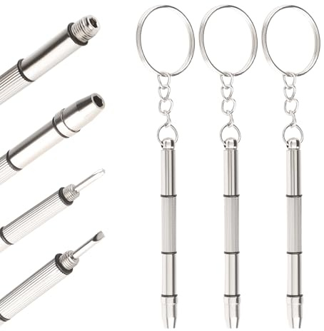 3PCS 4-in-1 Mini Glasses Screwdriver & Repair Kit, Multifunctional Keychain Tool for Eyeglasses, Sunglasses, Watches and Jewellery Fixing - 4 Precision Heads (Phillips, Hex, Flat)