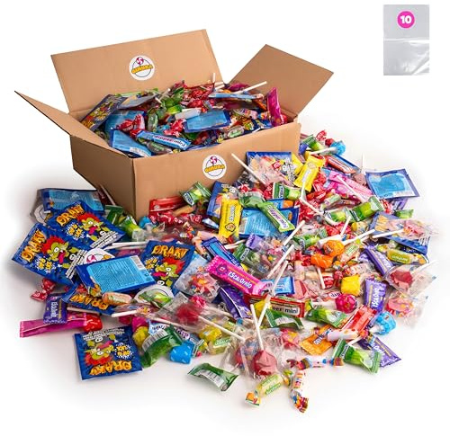 Gimura - Mega Pack 150 Bonbons et Friandises pour Pinata et Anniversaire - 10 Sachets Cadeaux Inclus - Sans Gluten - Emballés Individuellement