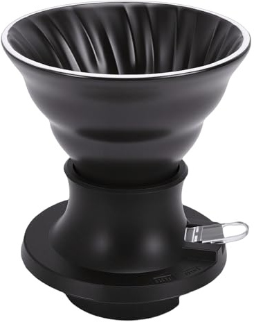 Fabater Pour Over Coffee Dripper, Ceramic Silicone Heat Proof Cone Coffee Maker Dripper Filter Holder with Built in Switch Valve for Home Travel Office, Easy Maker (Black)