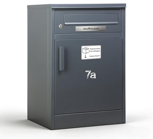 Zedelmaier Paketbox Briefkasten mit großem Paketfach, XXL Paketbriefkasten für Außenbereich, personalisiert mit Edelstahl Namensschild & Hausnummer, inkl. 4 Schlüssel(67 x 45 x 37 cm)