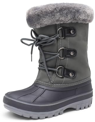 DREAM PAIRS pojkar flickor snöstövlar snörstövlar vinterstövlar medelstora stövlar vattentäta halkfria varma plysch unisex barn vinterstövlar, GRÅ, 33.5 EU