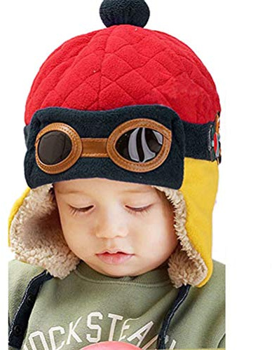 EDOTON Cappello del Bambino Berretto Beanie Pilot Bambini Invernale Caldo Cappello con Orecchie per Cappelli da Bambino 1-3 Anni (Rosso)