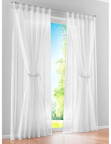 Simvalle Vorhänge mit Schlaufe oben und kombinierbar, durchsichtig, Weiß, Netzstoff, für Fenster, Schlafzimmer, Wohnzimmer, Balkon, 2 Stück, weiß, Width 140cm/Height 260cm