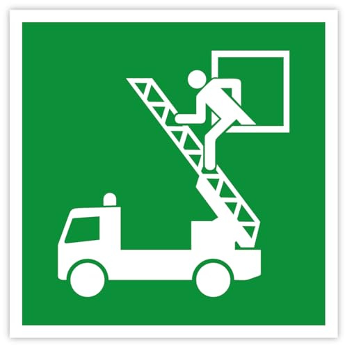 Aufkleber Rettungszeichen „Rettungsausstieg“ Leiter Folie nach ISO 7010 Grün E017 | 20x20 cm Made in Germany