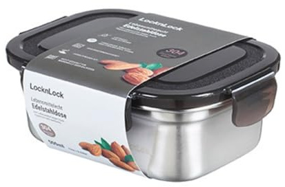 LocknLock Edelstahl Vorratsdose mit Deckel, 500 ml 155 × 120 × 58 mm , BPA-Frei, Spülmaschinengeeignet, Gefriertruhengeeignet bis -20°C, Edelstahl Aufbewahrungsbox mit Deckel