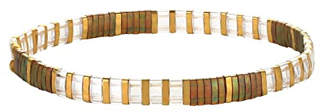 KELITCH Femmes Bracelet Charme De Tila Perles Bracelets Extensible De Bonbons Couleurs Bracelets Tour D'amitié- Or Brun A