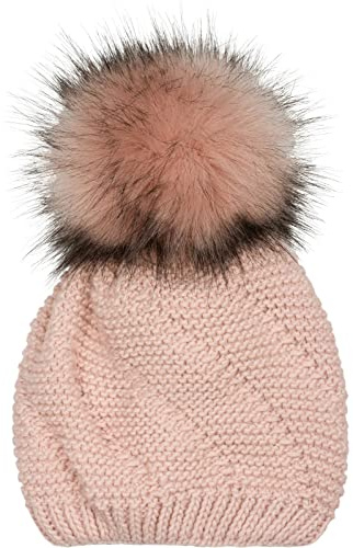 styleBREAKER Unisex Strick Bommelmütze Fleece | Fein gestricktes Gewebe, Fake-Fur-Pompon (Ø 12 cm), wärmendes Innenfutter, Bundweite 23 cm, dehnbar für 46-60 cm Kopfumfang.