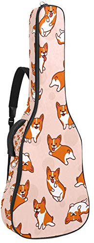 Gitarrentasche mit Reißverschluss, wasserdicht, weich, für Bassgitarre, Akustik- und klassische Folk-Gitarre, Pink Corgis Hund