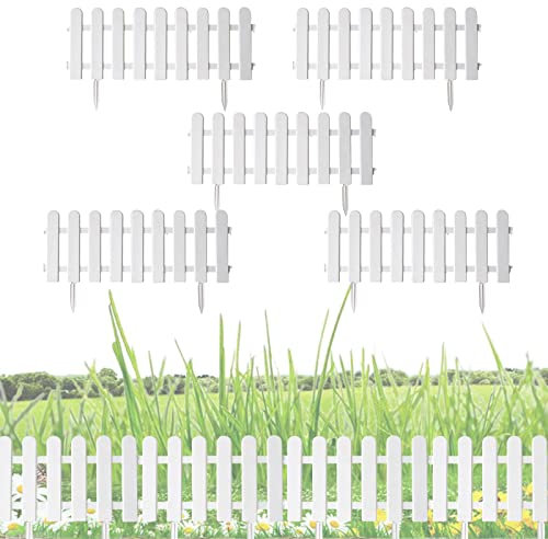 5 Stück Rasenkanten Beeteinfassung Palisade Beetumrandung Garten Rasen Zierzaun Gartenzaun -Weiß,50 * 13cm