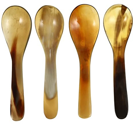 YARNOW 4 StüCk EierlöFfel Horn LöFfel Suppenlöffel Langstieliger HolzlöFffel RüHrlöffel EsslöFfel Mini LöFfel für Salz Tee Kaffee Honig