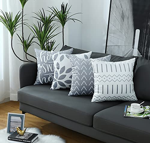 Zierkissenbezüge mit Kunstleder-Akzent, 2 Stück, moderner Landhausstil, für Schlafzimmer, Wohnzimmer, Sofa, Braun, 45,7 x 45,7 cm, (Grau, 40,6 x 40,6 cm, 4 Stück)