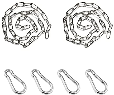 2 Pcs 1 Meter Long 3mm Thick Stainless Steel Chain Swing Hanging Basket Fence Chain Links with 4Pcs Carabiners Indoor Outdoor Hardware Accessories