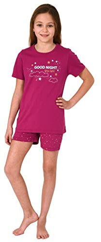 NORMANN-Wäschefabrik Mädchen Shorty Pyjama Kurzarm mit Sternchen-Design und Front-Print - 405 700, Farbe:Beere, Größe:152