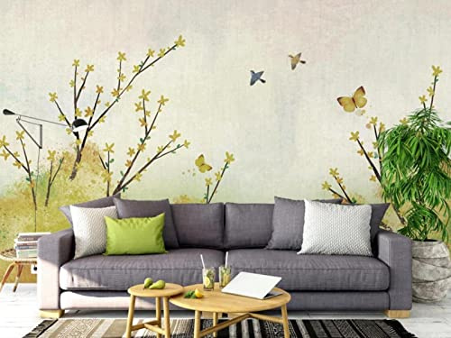 Mural Wallpaper Watercolor Pansy Bird Plant Photo Wallpaper 3D Effect Living Room Bedroom Decoration Wall Covering