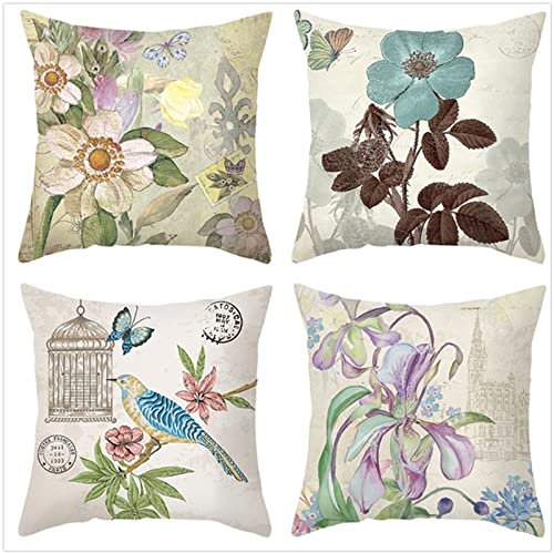 Tinnoon Kissenbezug 45x45cm 4er SetBoho Wohnzimmer Outdoor Deko, Schlafzimmer Zimmer Dekor Kissenhülle Kissenbezüge mit Verstecktem Reißverschluss, Couchkissen, Sofakissen Weinachten Schöne Blume