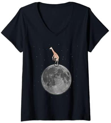 Damen Ridiculous Quirky Giraffe auf Einrad T-Shirt – Herren/Damen B T-Shirt mit V-Ausschnitt