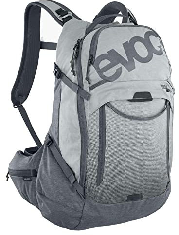 EVOC TRAIL PRO 16l Protektor Rucksack für Tagestouren & Trailriding, Fahrradrucksack (Backpack mit LITESHIELD PLUS Rückenprotektor, extra leicht, 3l Trinkblasenfach, Größe: S/M), Steingrau/Carbon Grau