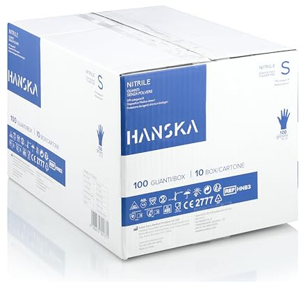HANSKA 1000 Blau Nitril-Einweghandschuhe – puderfrei – Einweg – beidhändig tragbar – unsteril – Gummibasis – Geeignet für medizinische Bereiche und Lebensmittelverarbeitung (1000, S)