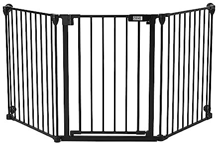 Fellie Foldable Dog & Child Safety Barrier, 180CM Automatic Closing Metal Gate, Fire Guard Playpen, Black