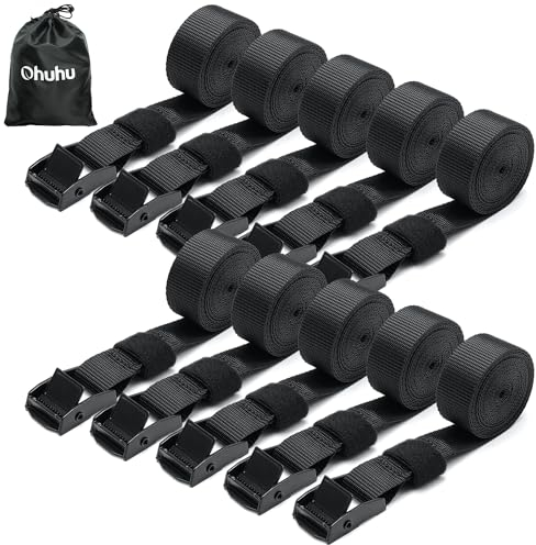 Ohuhu Tie Down Straps 10 Pack, Heavy Duty Tensioning Belts, 2.5m Adjustable Lashing Straps Cargo Straps 250kg Loading Capacity for Motorcycle, Cargo, Trucks, Trailer, Luggage, Quick Release, Black