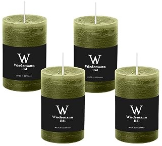 4er Set Adventskranzkerzen Rustik Marble Kerzen durchgefärbt mit Abbrandschutz Olive Grün 120 x 58 mm