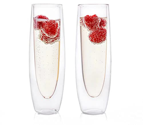 2Pcs Double Wall Stemless Champagne Flutes Glass,Bridesmaid Champagne Flute,Champagne Glasses for Home Wedding Supplies (2Pcs)