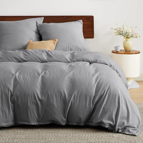 BEDSURE Bettwäsche 220x240 3teilig Grau - Weich Vorgewaschene ÖKO-TEX Polyester Mikrofaser Bettwäsche-Set, 1 Bettbezug 240x220 cm mit Reißverschluss und 2 Kissenbezüge 80x80 cm