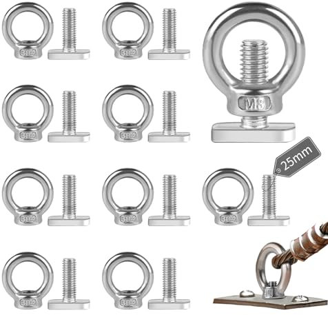 EXLECO 10 Stück M8 Ringmutter M8*25mm Hammerkopfschrauben Edelstahl Ringschrauben Schraubösen Augenschraube Ösen Edelstahl Augenmutter Pflanzenhalter Zurrösen für Anhänger Gewächshaus Gurken Rankhilfe
