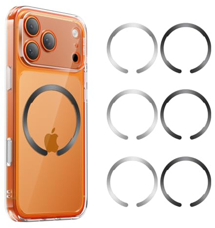 ESR for MagSafe Sticker, MagSafe Ring Magnet, 6 Pack Magnetic Metal Ring for Phone Case, Universal Wireless Charger Conversion Kit for iPhone 17/16/15/14/13/12/11/X/8, Galaxy S25/S24/S23, Pixel 10