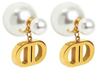 Perlenohrringe für Frauen, Perlen Ohrringe mit Buchstaben, Eleganter Schmuck fürFrauen, Ohrring-Geschenk für Frauen und Mädchen (Gold)