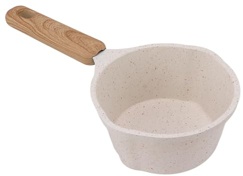 Stone Coating Nonstick Milk Pan with Lid - Small White Sauce Pan, Flat Bottom Multifunctional Cooking Pot for Electric, Gas & Induction Hobs
