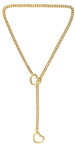 TJUSPIRIT Edelstahl Slip Chain Choker Kette Damen Schlupfkette Punk Gothic Herzkette y2k Lariat Y Halskette PU Lederhalsband Halskette 65CM
